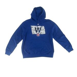 Majestic Chicago Cub's Blue “W” Hoodie Sweatshirt Size Medium Unisex